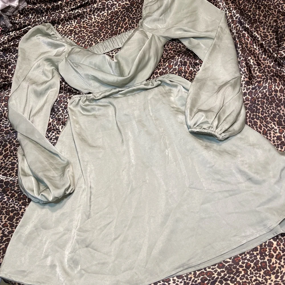 Hello Molly Done With You Satin Long Sleeve Green Dress